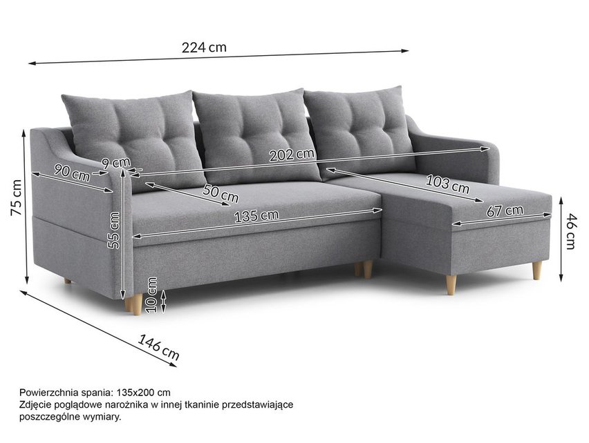 Corner sofa with sleeping function Bernial L-shaped with container universal Kronos 09 velour