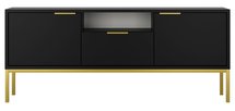 Diargo 135 cm two-door TV cabinet with a drawer and a recess, black on a gold frame