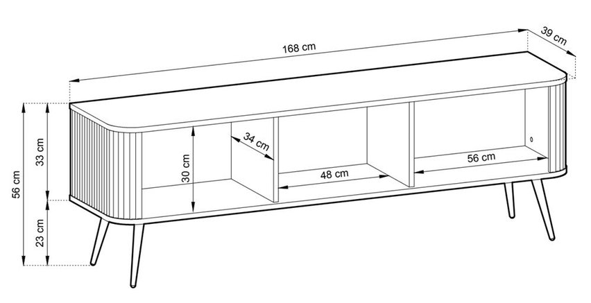 Zova TV cabinet, three-door, with slatted fronts, 168 cm, white