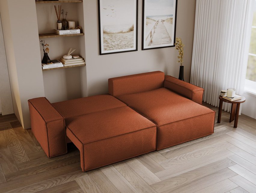 Brylio L-shaped corner sofa with sleeping function with storage, universal, copper plush