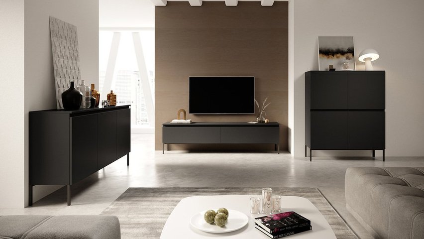 Bemmi TV cabinet, 150 cm, black with black legs