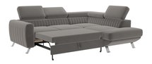 Bambito L-shaped corner sofa with sleeping function with container and adjustable headrests, gray-brown hydrophobic velvet, right-hand side