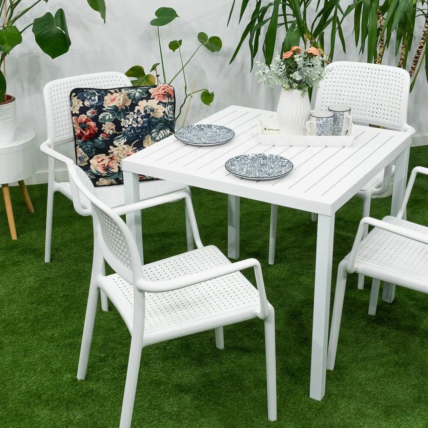 Cube Nardi square garden table, 80 cm, made of certified white material