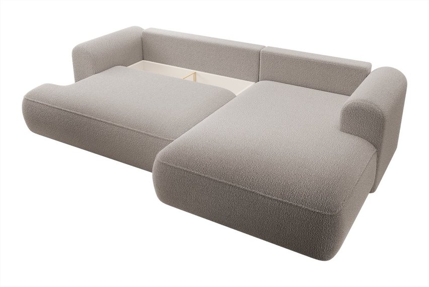 Ovo L-shaped corner sofa with sleeping function with a boucle container