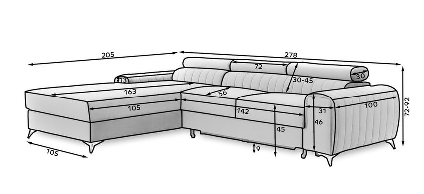 Corner sofa with sleeping function Lurighet L-shaped with container (Fabric: Velvetmat 10, Side: Right)