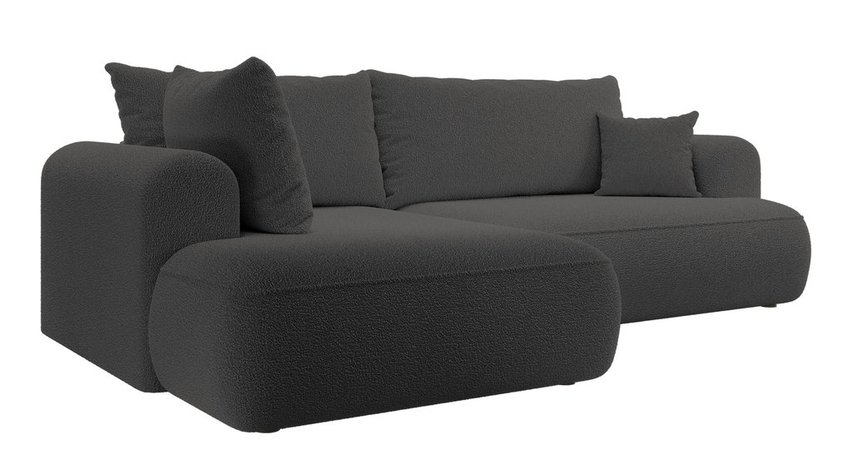 Ovo II L-shaped corner sofa with sleeping function Abriamo 08 with side panel and left-sided boucle container