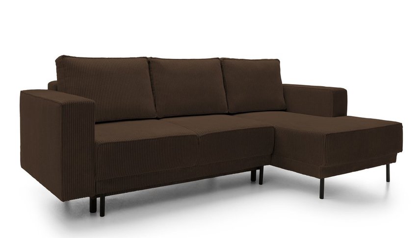 Rodario mini dark brown corner sofa with sleeping function with right-hand corduroy container