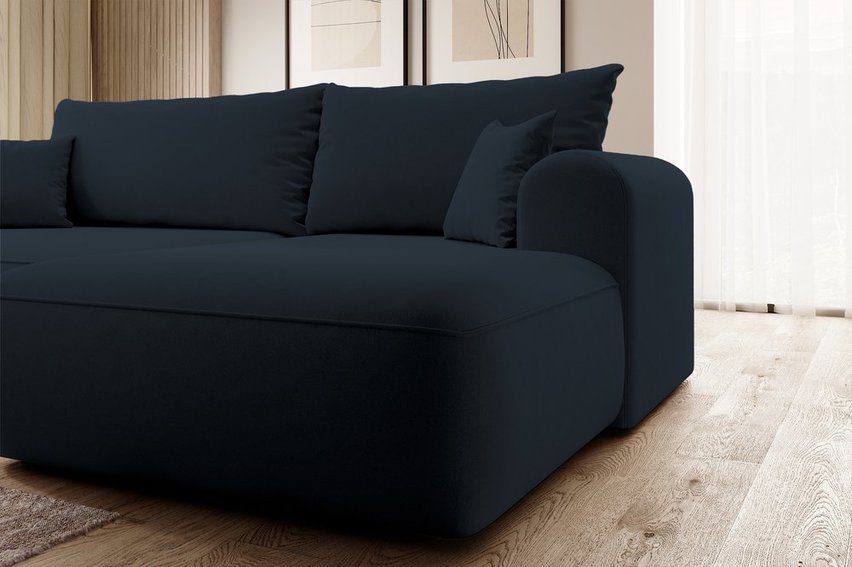 Ovo L-shaped corner sofa with sleeping function with a container in easy-to-clean fabric