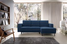 Rodario mini navy blue corner sofa with sleeping function with right-hand corduroy container