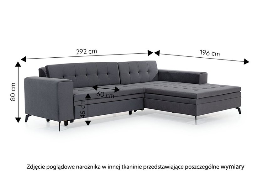 Corner sofa with sleeping function Silphion (Fabric: Monolith 37, Side: Right)