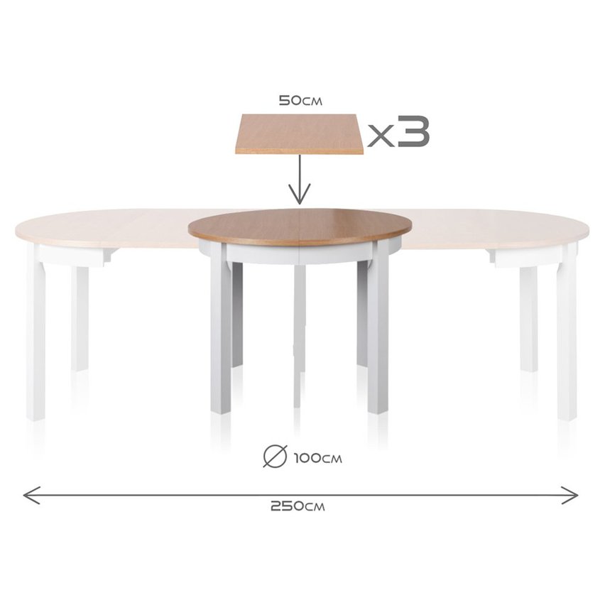 Gabele extendable table round 100-250x100 cm