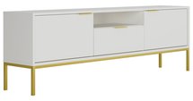 Diargo 175 cm two-door TV cabinet with a drawer and a niche, white on a gold frame