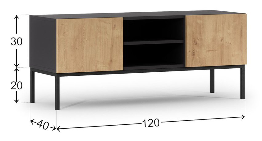 Jammad TV cabinet 120 cm black / artisan oak