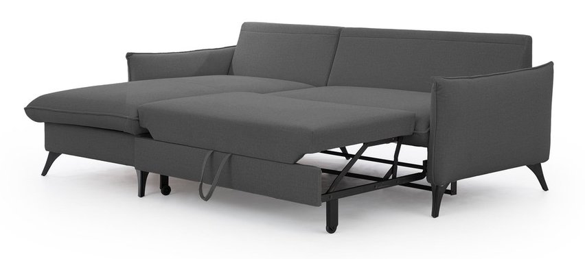 Corner sofa with sleeping function Cambiano L-shaped with storage dark gray in easy-clean fabric left-hand side