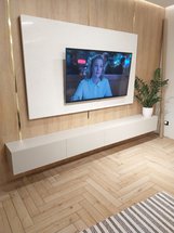 Veldio TV cabinet 175 cm Gray beige with milled front