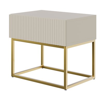 Veldio bedside table with milled front and drawer 50 cm Gray beige with gold legs