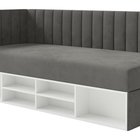 Youth bed 90x200 cm Ventrio left side with container and shelves purple hydrophobic velvet easy to clean
