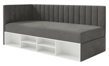 Youth bed 90x200 cm Ventrio left side with container and shelves purple hydrophobic velvet easy to clean