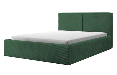 Lit rembourré 160/200 cm Farese vert foncé Poso 14 avec conteneur et actionneur à gaz velours côtelé
