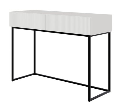 Veldio dressing table with milled front and two drawers 110 cm White with black legs (MILOMAR FRAME)