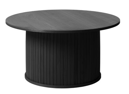 Gativel round wooden table, 90 cm, with a round base, black oak slats