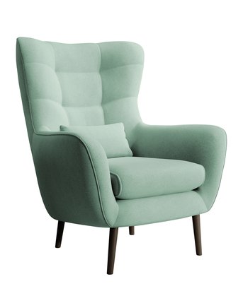 Fauteuil à oreilles Vence Castel 34, velours, pieds en hêtre facile à nettoyer (Couleur pied : Noir)
