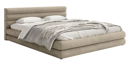 Upholstered bed 140x200 cm Alegre with bedding container Piano 04 hydrophobic velvet easy to clean metal frame