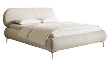 Upholstered bed 140x200 cm Ovalle, light beige, hydrophobic braid, gold legs