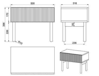 Nolie bedside table with drawer and legs, 50 cm, Oiled Oak