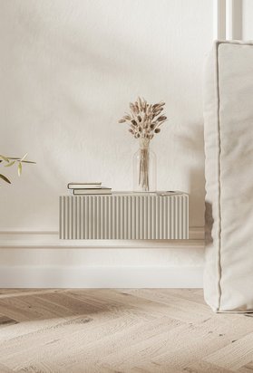 Veldio bedside cabinet with milled front and drawer 50 cm Gray beige hanging