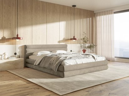 Upholstered bed 140x200 cm Alegre with bedding container Piano 04 hydrophobic velvet easy to clean metal frame