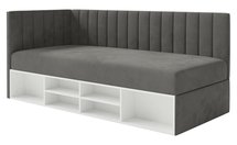 Youth bed 90x200 cm Ventrio left side with container and shelves purple hydrophobic velvet easy to clean