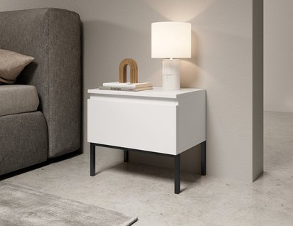 Bemmi bedside table, white with black legs