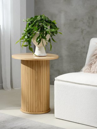 Gativel round coffee table, 50 cm, natural oak slats