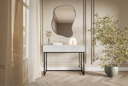 Veldio dressing table with milled front and two drawers 110 cm White with black legs (MILOMAR FRAME)