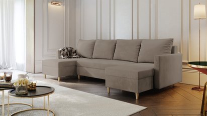 Corner sofa with sleeping function Lengtor U-shaped with container universal Paros 03 velour