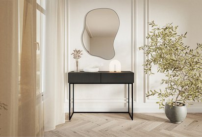 Veldio dressing table with milled front and two drawers 110 cm Black with black legs (MILOMAR FRAME)