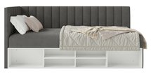 Youth bed 90x200 cm Ventrio left side with container and shelves purple hydrophobic velvet easy to clean
