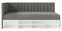 Youth bed 90x200 cm Ventrio left side with container and shelves purple hydrophobic velvet easy to clean