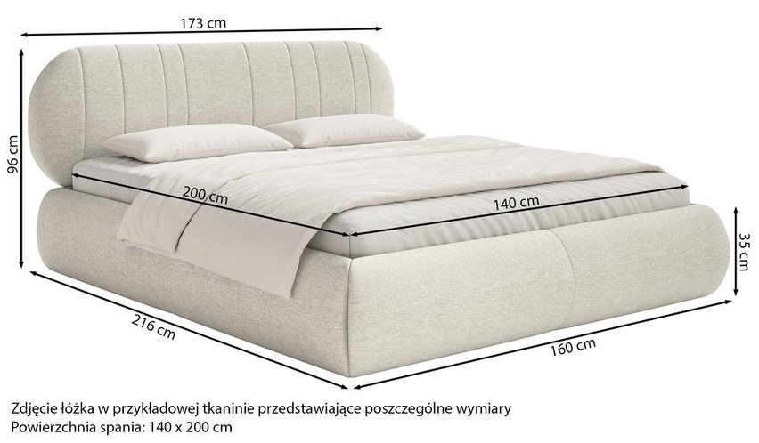 Upholstered bed 140x200 cm Asmelio rolled frame without container Verita 24