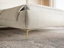Upholstered bed 140x200 cm Ovalle, light beige, hydrophobic braid, gold legs